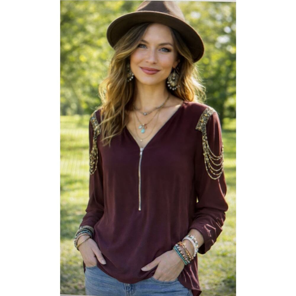 Buckle BKE boutique metal top military utility burgundy medium whimsygoth NWT